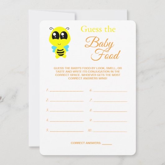 Invitation Devinez la nourriture pour bébés | Baby shower Bee (Devant)