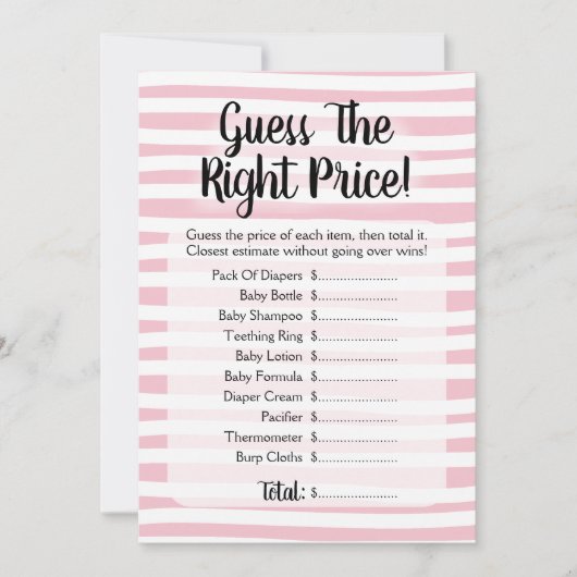 Invitation Devinez Le Baby shower De Prix Jeu Rose Blanc (Devant)