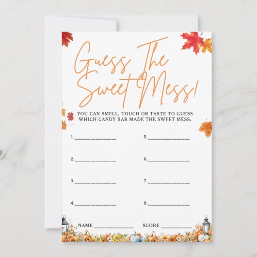 Invitation DEVINEZ LE Baby shower DOUCE MESS JEU Citrouille (Devant)