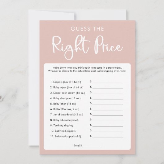 Invitation Devinez le bon jeu de baby shower de prix (Devant)