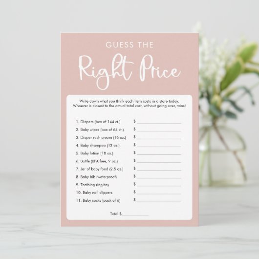 Invitation Devinez le bon jeu de baby shower de prix (Debout devant)