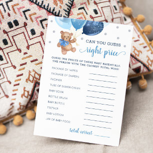 Invitation Devinez le bon prix jeu Baby shower Teddy Bear Car