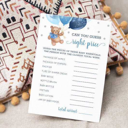 Invitation Devinez le bon prix jeu Baby shower Teddy Bear Car