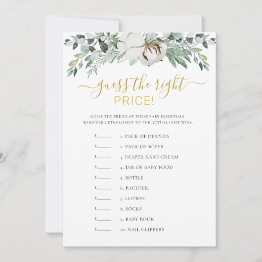 Invitation Devinez le jeu de Baby shower Boho Green (Devant)