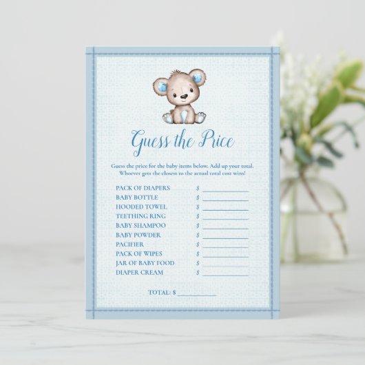 Invitation Devinez Le Prix Cute Brown Bear Boy Douche Jeu (Debout devant)