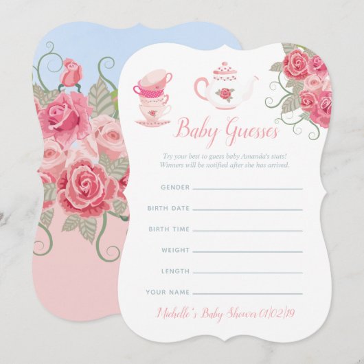 Invitation Devinez le thème de la Baby Shower avec des roses (Devant / Derrière)