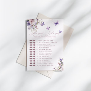 Invitation Devinez qui a dit Mariage papillon mauve Baby Show