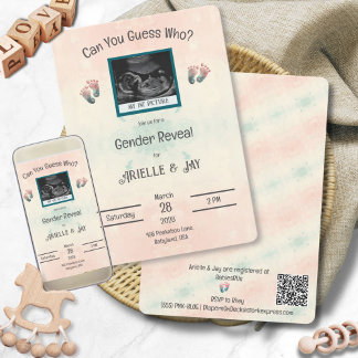 Invitation "Devinez qui" Genre Révéler Baby shower Ultrasound