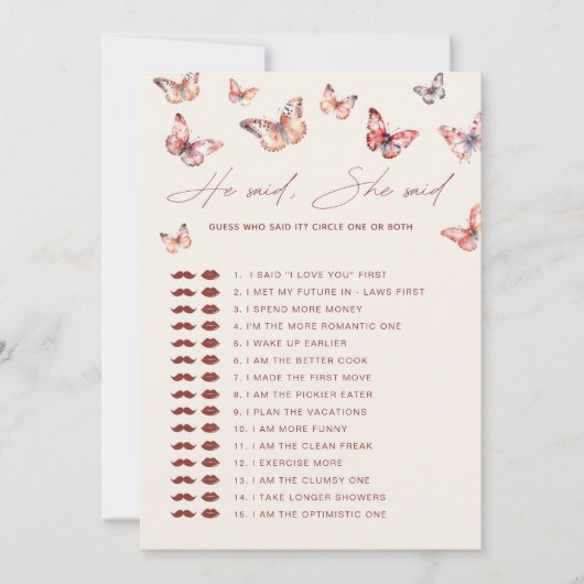 Invitation Devinez Qui L'A Dit Boho Butterfly Fête des mariée (Devant)