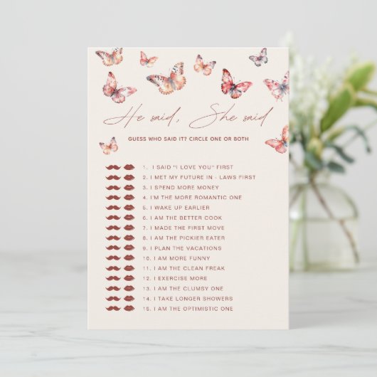 Invitation Devinez Qui L'A Dit Boho Butterfly Fête des mariée (Debout devant)