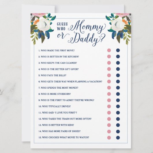 Invitation Devinez qui maman ou papa Baby shower jeu (Devant)