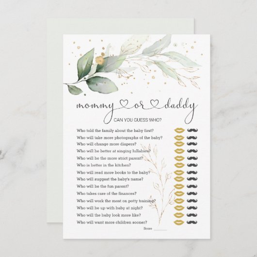 Invitation Devinez qui maman ou papa Baby shower Jeu Vert (Devant / Derrière)