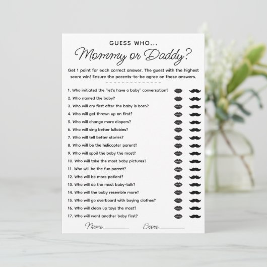 Invitation Devinez qui maman ou papa jeu pour le Baby shower (Debout devant)