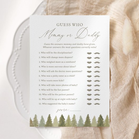 Invitation Devinez qui maman ou papa Woodland Baby shower jeu