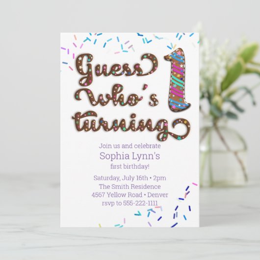 Invitation Devinez qui tourne 1 Cookie (Debout devant)