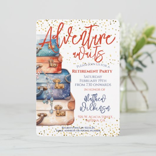 Invitation Devise de la partie de retraite - Aventure (Debout devant)