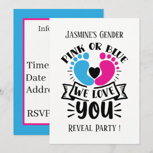 Invitation Dévoilement de genre mignon art de mot rose bleu f