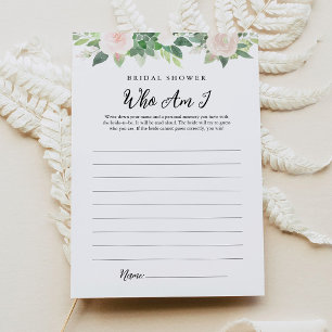 Invitation DEVON Green Who Am I Fête des mariées Game Card