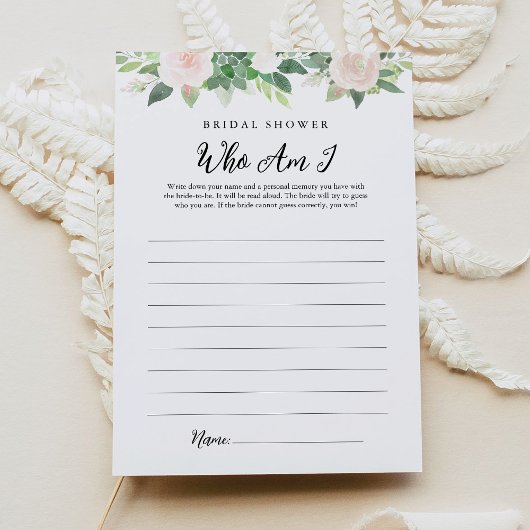 Invitation DEVON Green Who Am I Fête des mariées Game Card