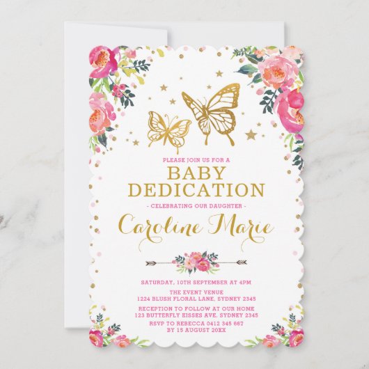 Invitation Dévouement floral de bébé d'aquarelle Girly de (Devant)