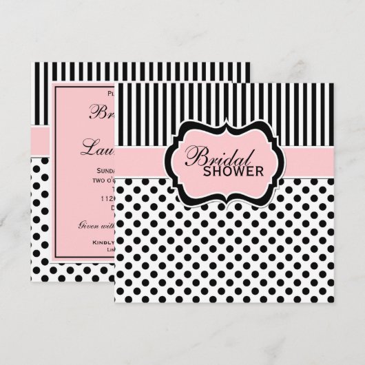 Invitation d'Fête de l'mariée à points Polka noirs (Devant / Derrière)