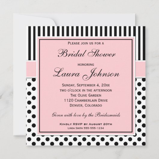 Invitation d'Fête de l'mariée à points Polka noirs (Dos)