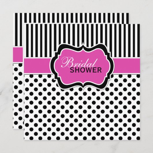 Invitation d'Fête de l'mariée à points Polka noirs (Devant / Derrière)