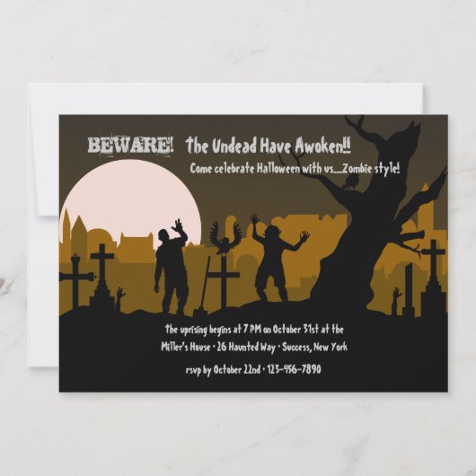 Invitation d'Halloween aux zombies du cimetière (Devant)