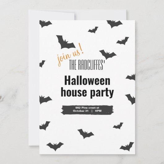 Invitation d'Halloween avec chauves-souris (Devant)