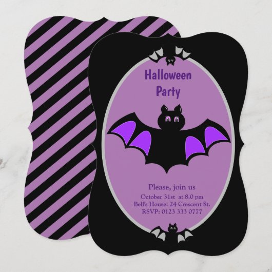 Invitation d'Halloween avec chauves-souris moderne (Devant / Derrière)