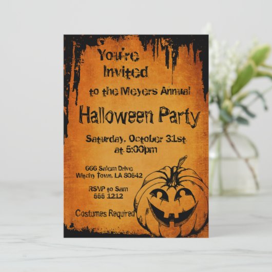 Invitation d'Halloween avec Citrouille (Debout devant)