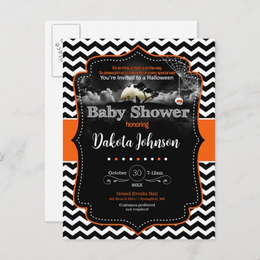 Invitation d'Halloween Baby shower Chevron (Devant / Derrière)