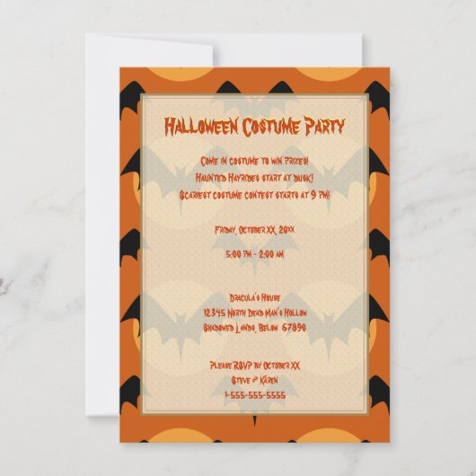 Invitation d'Halloween Bats orange et noirs (Devant)