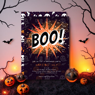 Invitation d'Halloween Black & Orange Boo