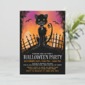Invitation d'Halloween - Chat effrayant dans un ci (Debout devant)