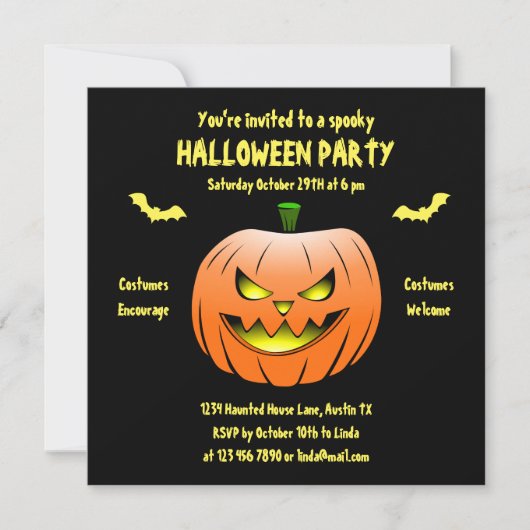 Invitation d'Halloween citrouille effrayante (Devant)
