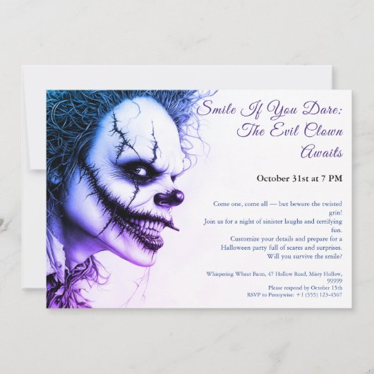 Invitation d'Halloween Clown - Sinister Smile (Devant)