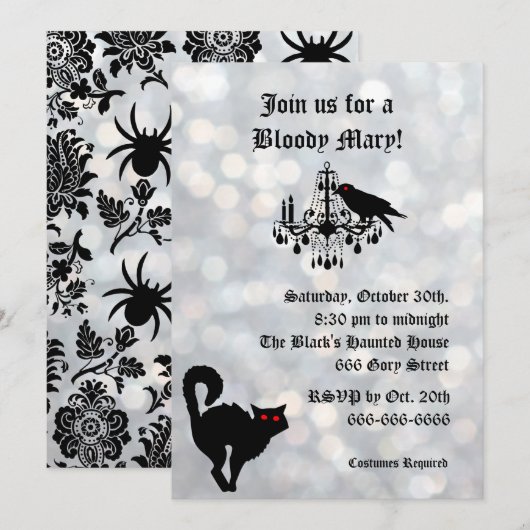 Invitation d'Halloween Damask et Sparkly Silver (Devant / Derrière)