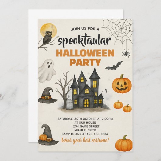 Invitation d'Halloween d'automne modifiable (Devant / Derrière)