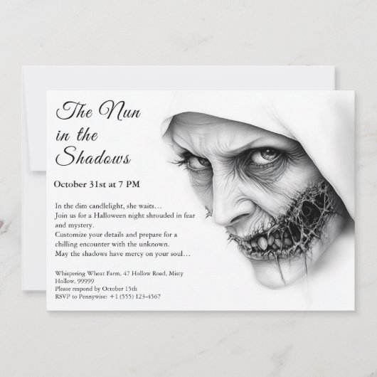 Invitation d'Halloween de Nonne Effrayante Religio (Devant)