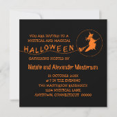 Invitation d'Halloween de Sorcière Volante, noir & (Devant)