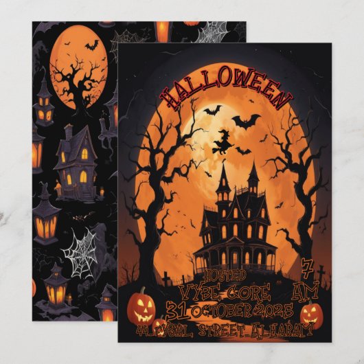 Invitation d'Halloween déplaisant avec une demeure (Devant / Derrière)