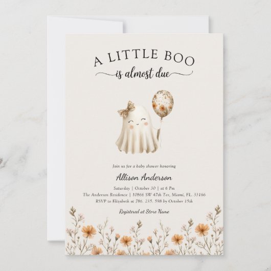 Invitation d'Halloween du Baby shower fantôme mign (Devant)