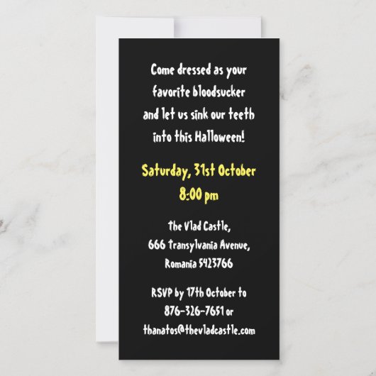 Invitation d'Halloween du Parti Vampire (Dos)