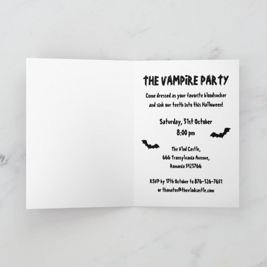Invitation d'Halloween du Parti Vampire (Intérieur)