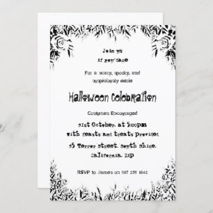 Invitation d'Halloween Éffrayant noir et blanc