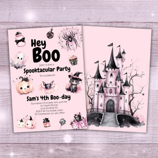 Invitation d'Halloween Enfants mignonne rose fête 