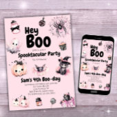 Invitation d'Halloween Enfants mignonne rose fête 