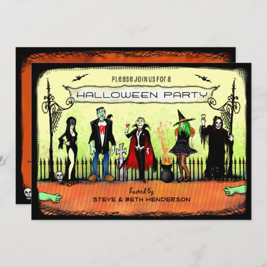 Invitation d'Halloween - Fête du costume d'Hallowe (Devant / Derrière)