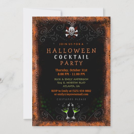 Invitation d'Halloween - Frontière avec le crâne e (Devant)